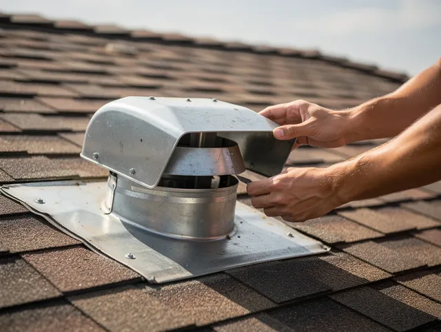 Torrance Dryer Vent Cleaning certified technician safely cleaning a roof-mounted dryer vent in Torrance