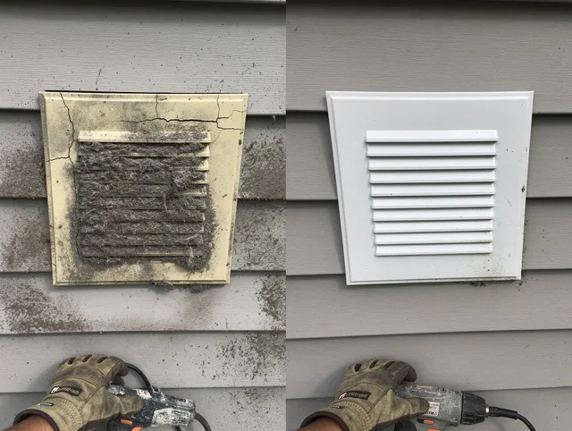 Torrance Dryer Vent Cleaning technician installing high-quality dryer vent cover at a residential property in Torrance