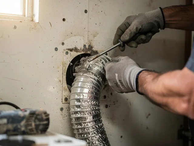 Torrance Dryer Vent Cleaning technician performing precise dryer vent hose installation in Torrance